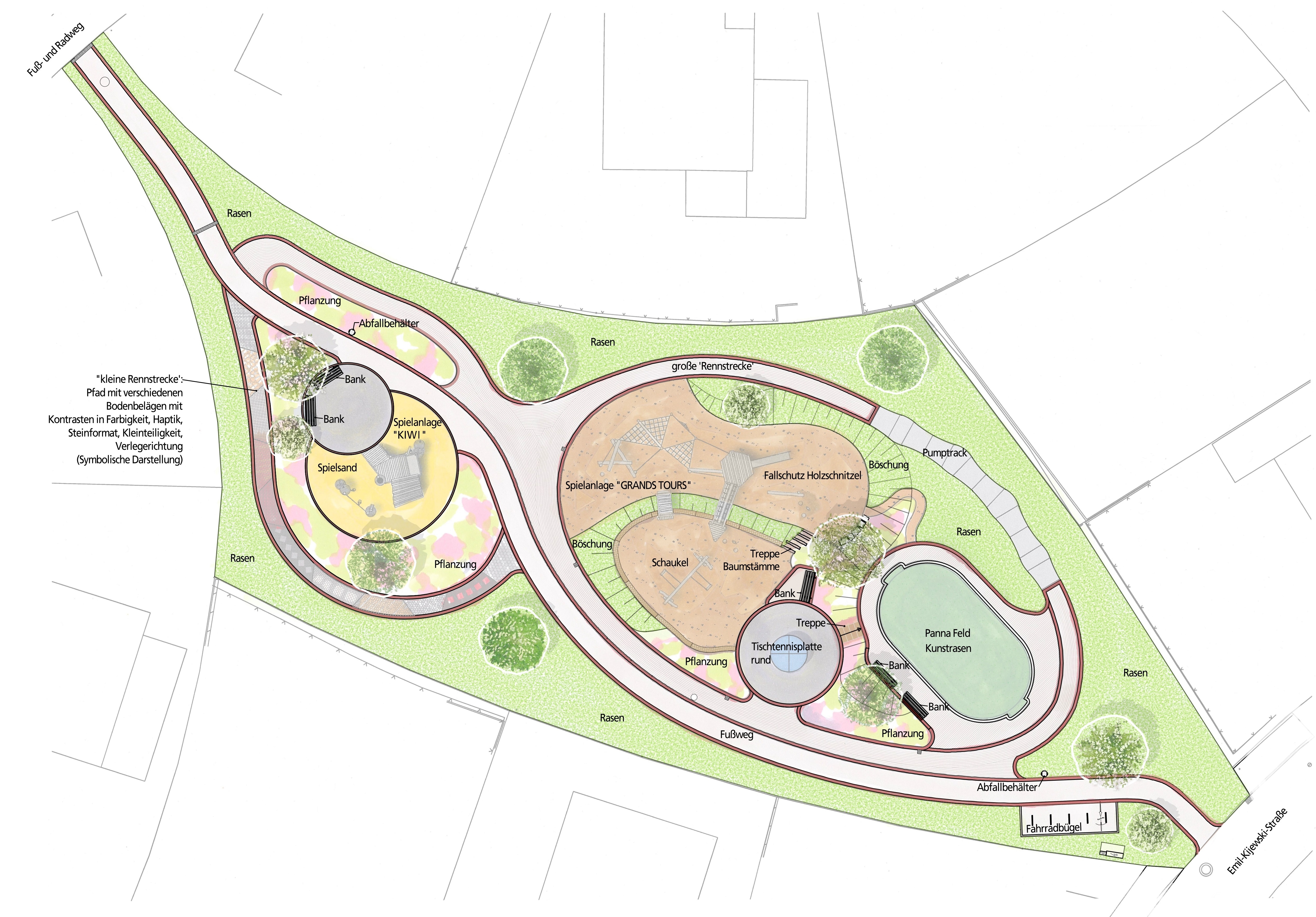 Ein skizzierter Plan des geplanten Spielplatzes an der Emil Kijewski Straße in Dortmund.