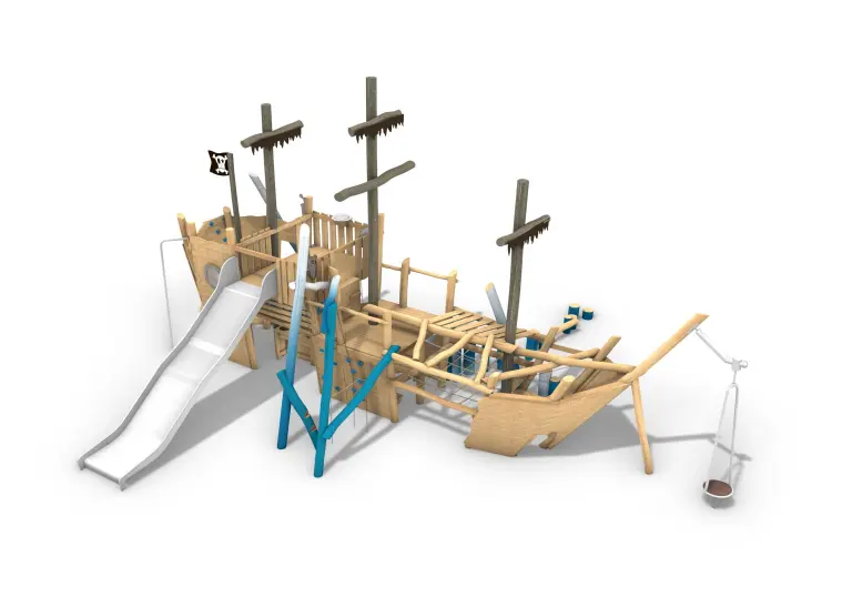 Visualisierung (Quelle: eibe GmbH): Das Piratenschiff ist ein wichtiges Element des neuen Spielplatzes.