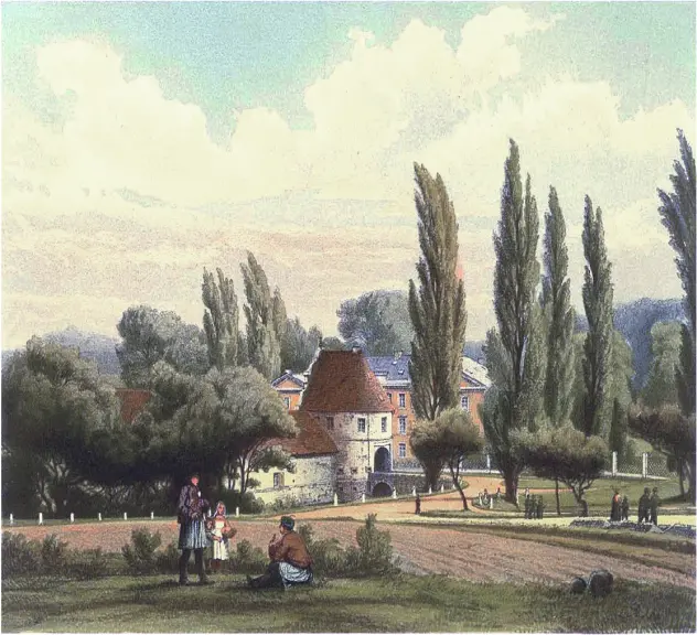 Das Schloss Brünninghausen auf einem Bild von etwa 1850
