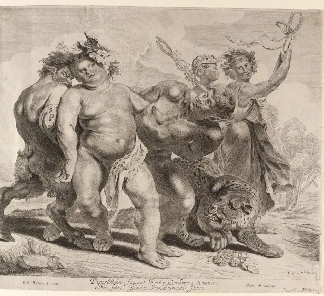 Jonas Suyderhoeff nach Peter Paul Rubens, Der trunkene Silen (Bacchus?), Kupferstich und Radierung