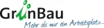 Logo GrünBau darunter in blauer Schrift Mehr als nur ein Arbeitsplatz