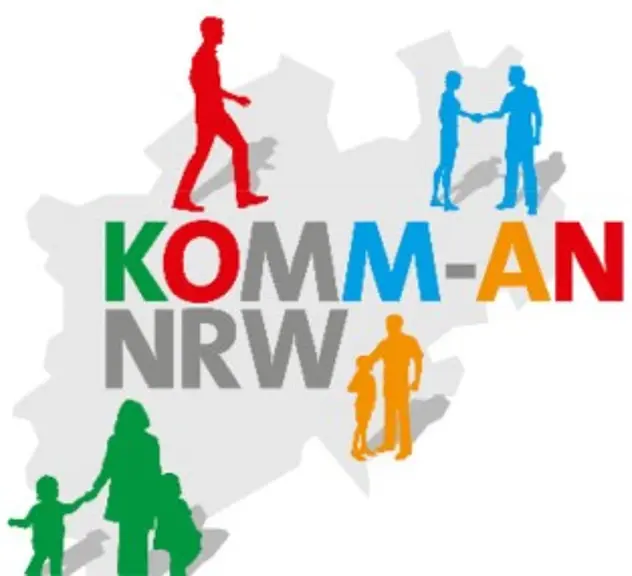 Es ist das KOMM-AN NRW Programmlogo zu sehen