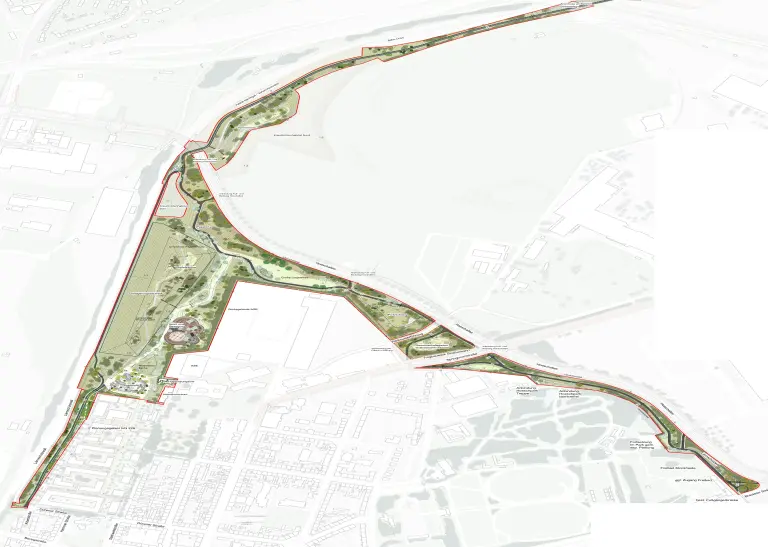 Karte, in der der neue Park Grüner Ring farbig eingezeichnet ist