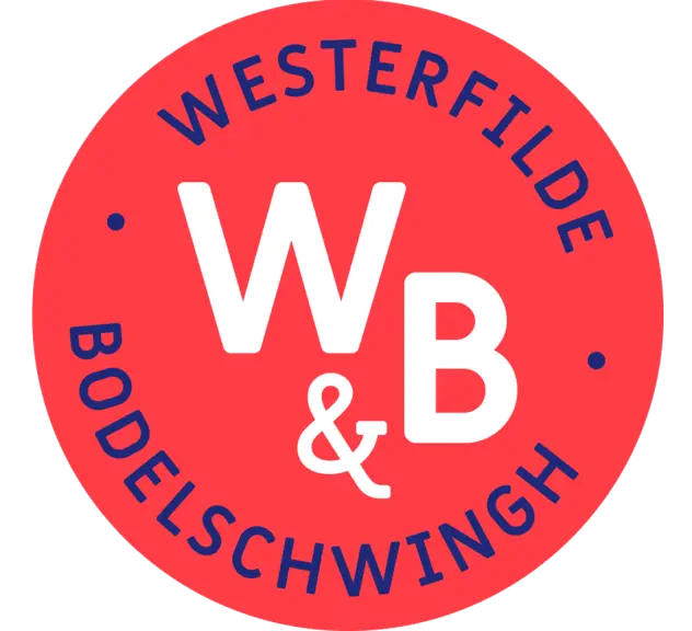 Die Worte "W & B - Westerfilde Bodelschwingh" in weißer Schrift in einem roten Kreis.
