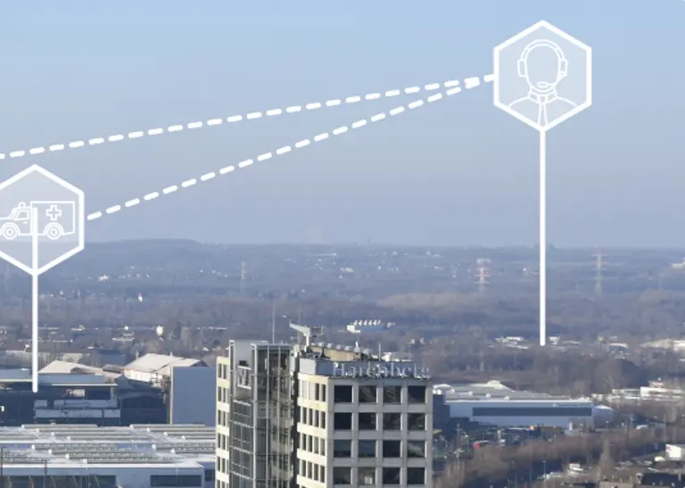 Grafik mit Skyline von Dortmund im Hintergrund
